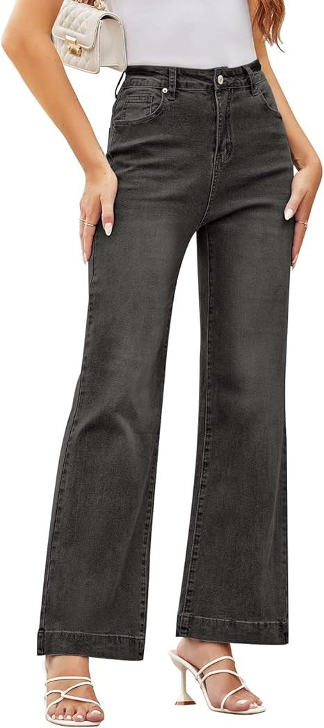 Koinshha Womens Flare Jeans High Waisted Wide Leg Baggy Stretch Boyfriend Denim Pants Trendy | Amazon (US)