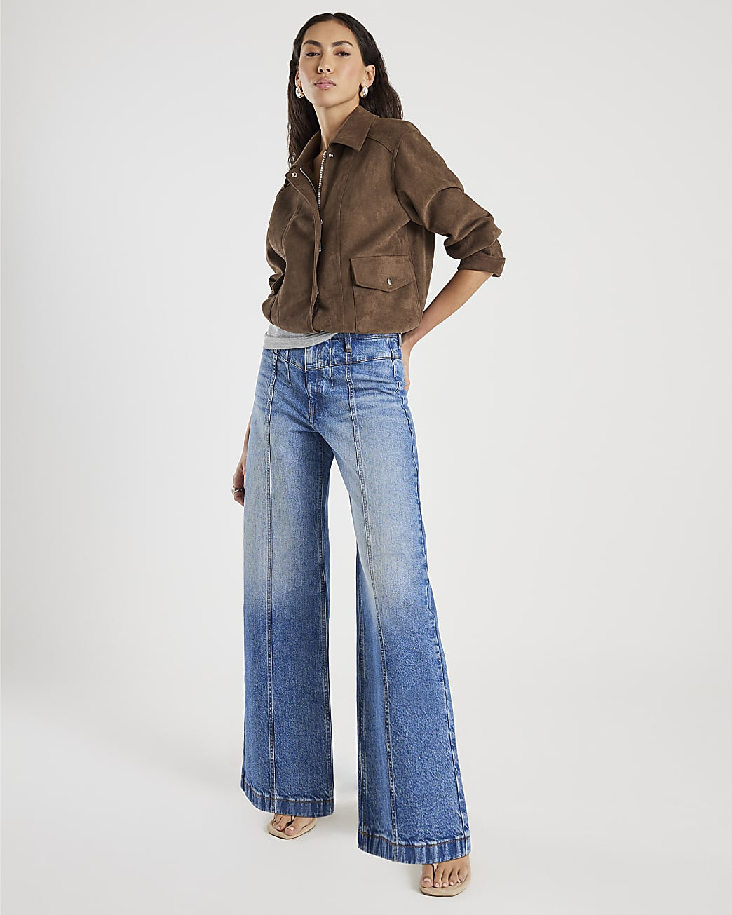 Blue Seamed Wide Leg Jeans | River Island UK & IE