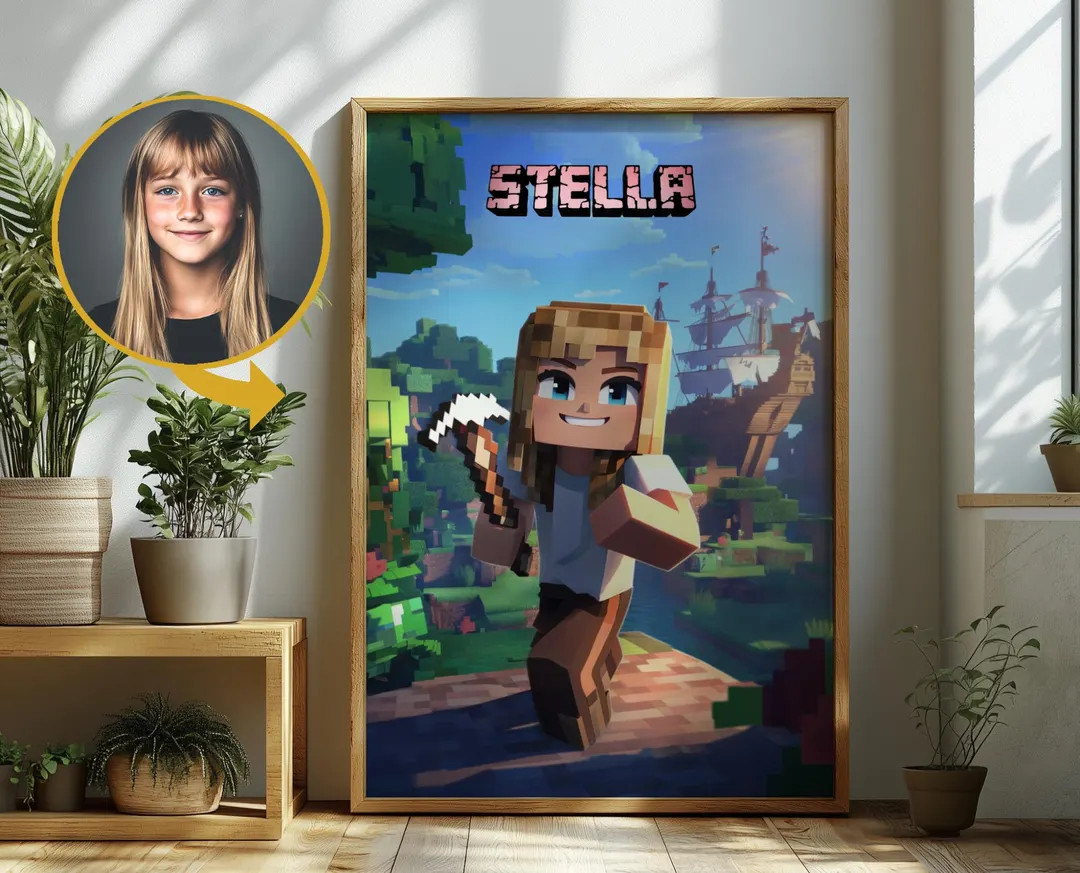 Custom Block-style Poster From Photo | Minecraft Room Decor | Unique Digital Download or Print fo... | Etsy (US)