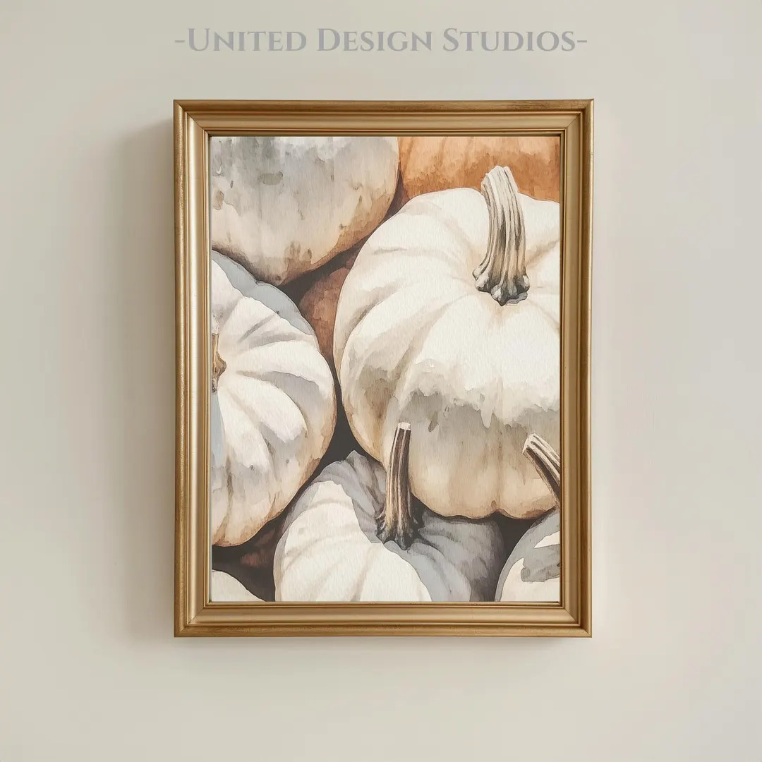 Watercolor Pumpkin Wall Art, Neutral Fall Decor in Soft Earth Tones, Rustic Autumn Harvest Print,... | Etsy (US)