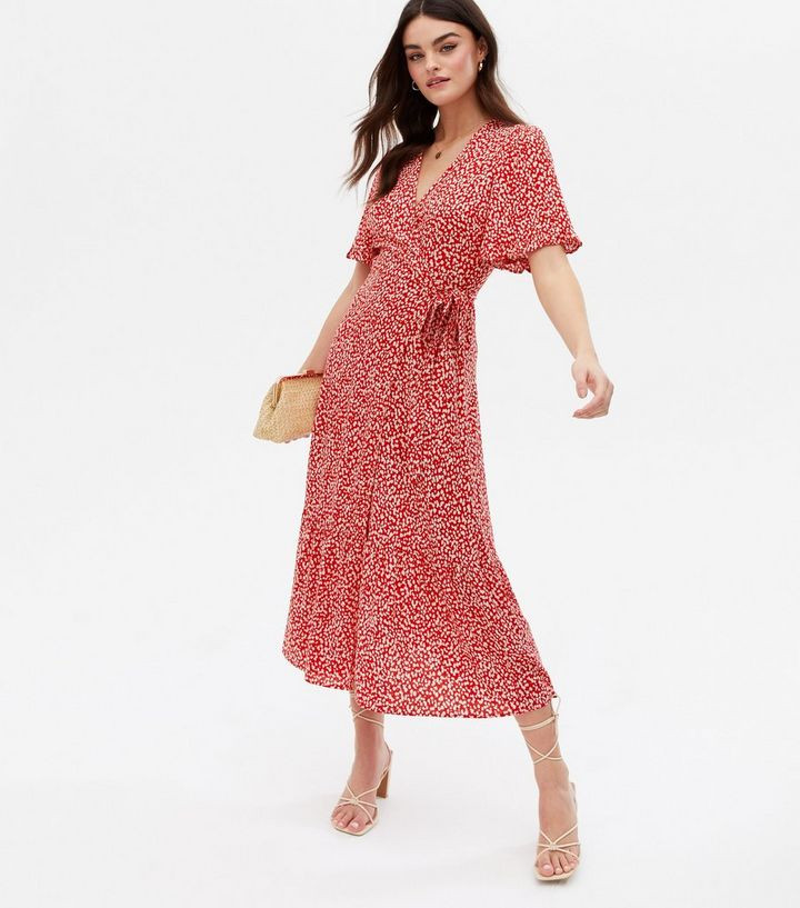 Red Animal Print Tiered Midi Wrap Dress
						
						Add to Saved Items
						Remove from Saved I... | New Look (UK)