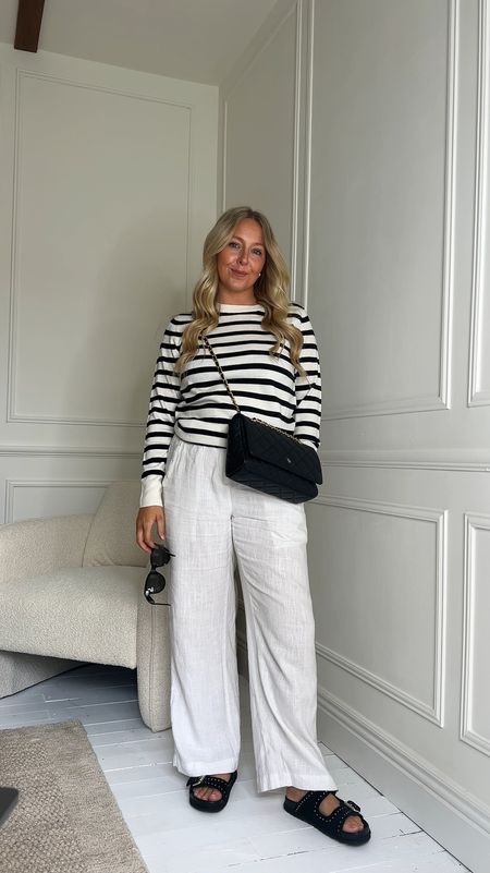 🌷 15/50 Spring outfits 🌷

Stripe jumper (size 10)
Linen blend trousers, next 
Bag, paris64
Black two strap sandals 

#LTKeurope #LTKuk #LTKstyletip