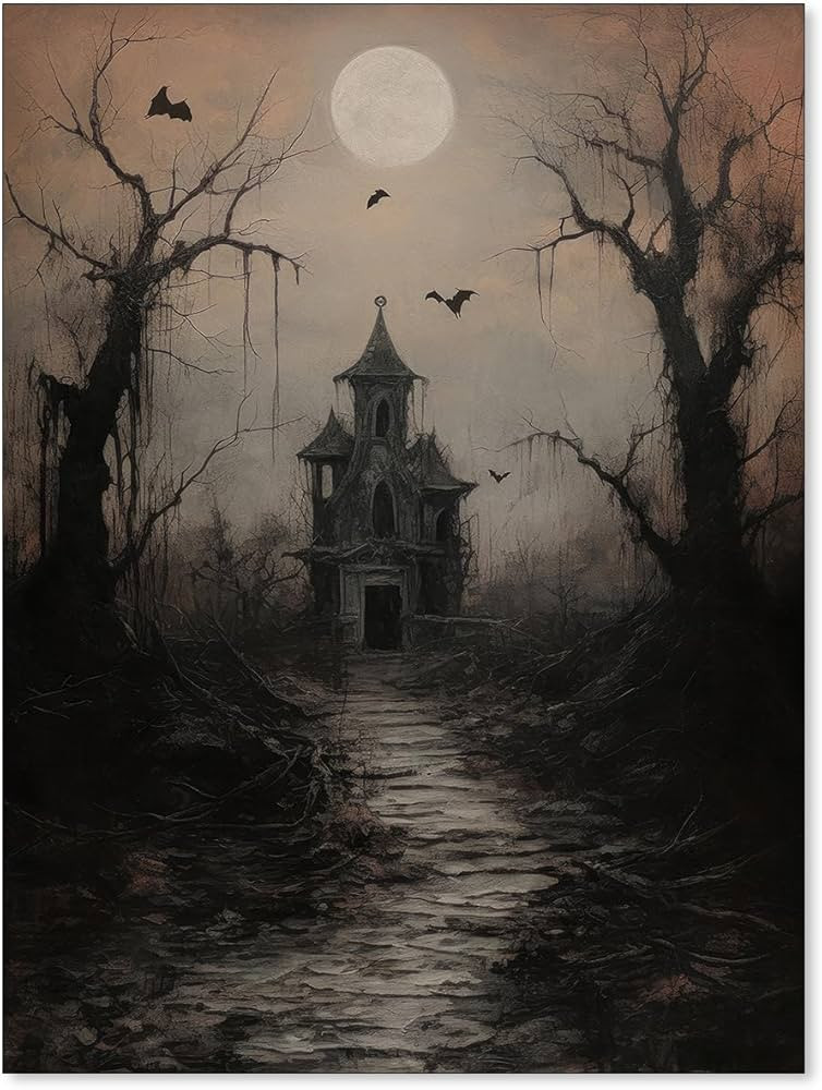 WBSTGUE Dark Academia Wall Art Gothic Halloween Poster Vintage Haunted House Canvas Prints Goth S... | Amazon (US)