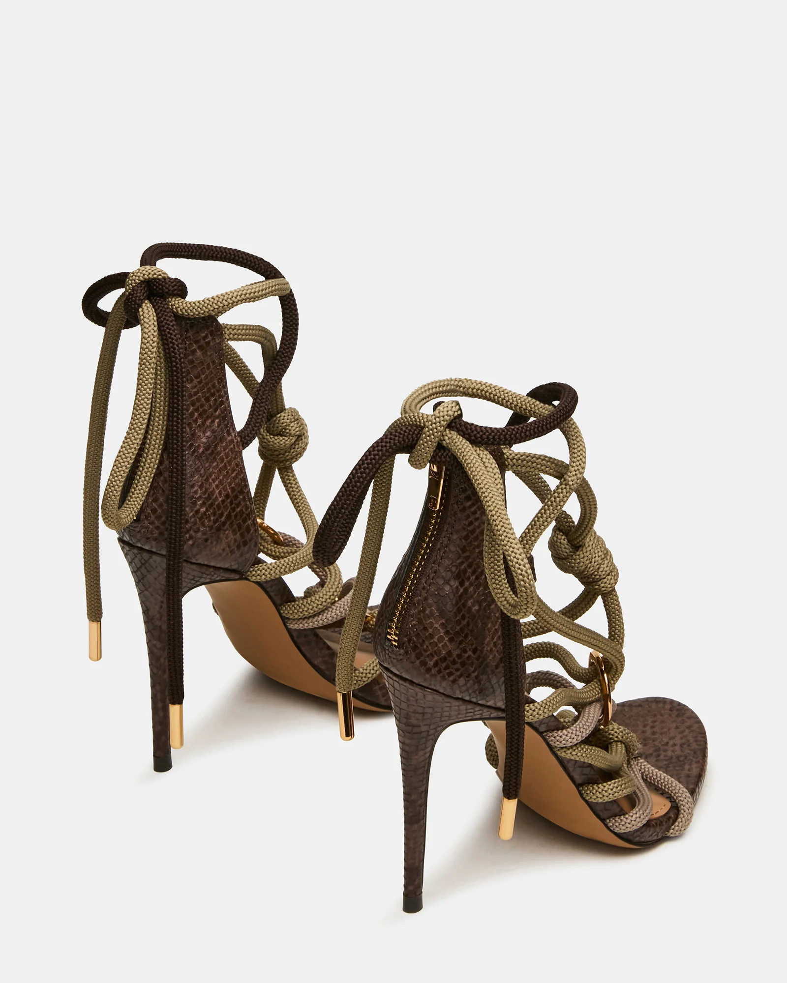 CATNYSS Olive Rope Knot Detail Leg-Ties Stiletto Thong Women's Heel | Steve Madden (US)
