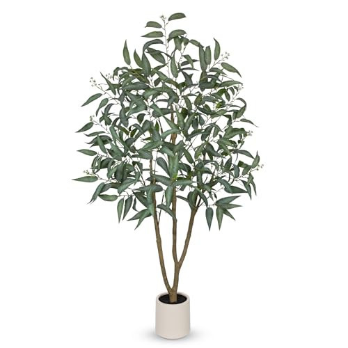 Eucalyptus Trees Artificial Indoor - 5FT Tall Faux Eucalyptus Plants in White Planter, Fake Plant Décor for Farmhouse Bedroom Office Room Hallway Decoration | Amazon (US)