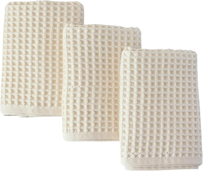 Amazon.com: PÜSKÜL Organic Waffle Kitchen Towel Pure 100% Turkish Cotton Set of 3 Natural Raw-U... | Amazon (US)