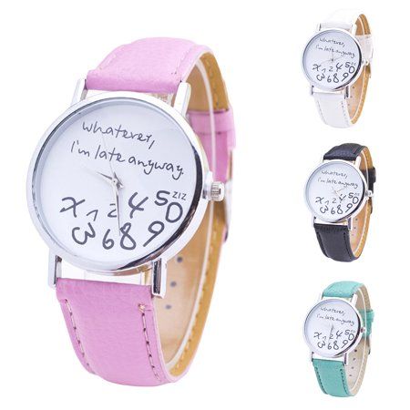 Yamaler Women Whatever Im Late Anyway Letter Round Dial Faux Leather Strap Quartz Watch | Walmart (US)