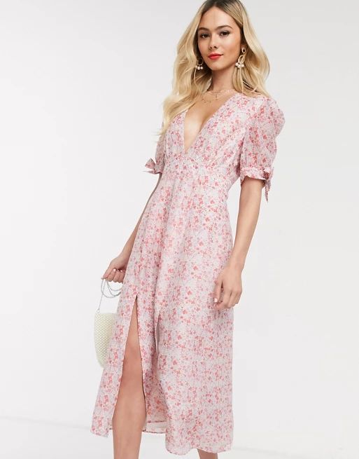 Collective The Label tea midi dress in pink ditsy organza | ASOS US