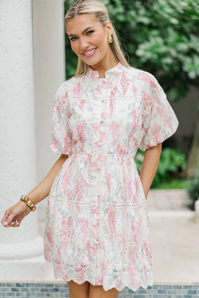 Vintage Bloom Pink Eyelet Button Down Dress | The Mint Julep Boutique