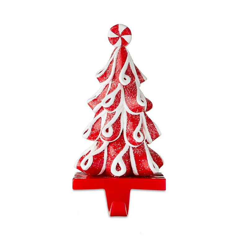 Red & White Peppermint Tree Christmas Stocking Holder, 7.5 in, by Holiday Time - Walmart.com | Walmart (US)