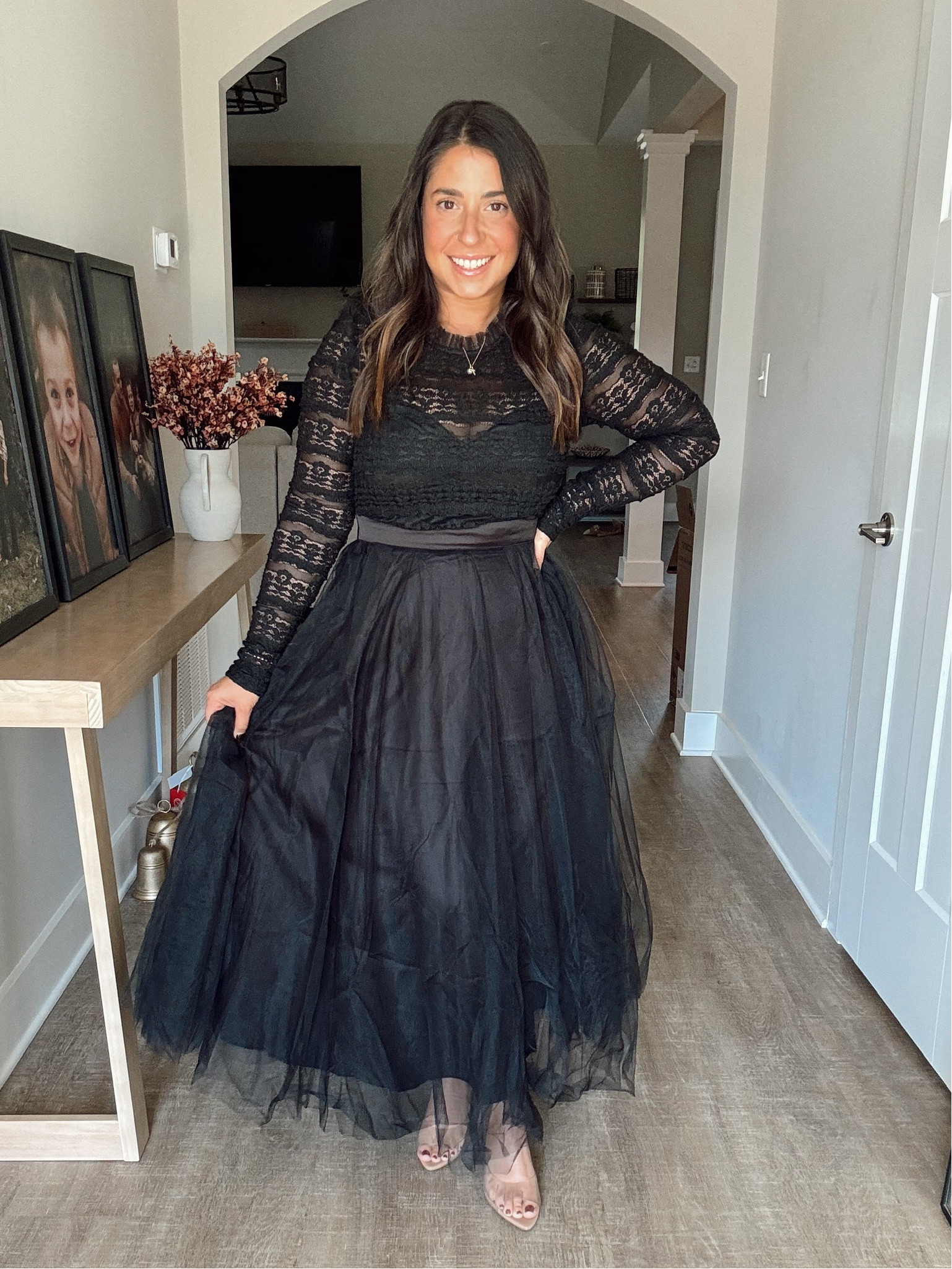 Are you kidding me with this black tulle dress? Perfect for long sleeve wedding guest dress for fall or winter. Love the detailing and mixed media with the lace. Petite friendly, kite black dress, midi dress

#LTKFindsUnder100 #LTKSeasonal #LTKWedding