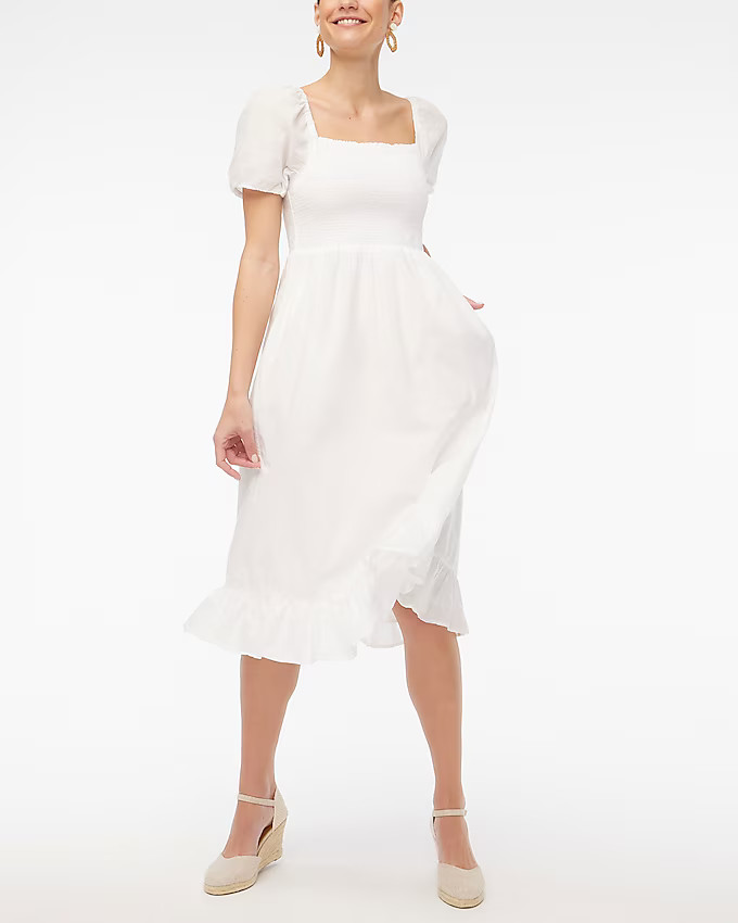 Smocked puff-sleeve midi dress | J.Crew Factory