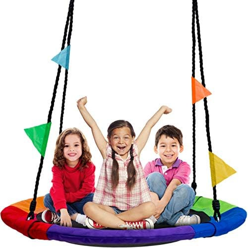Sorbus Saucer Tree Swing 40 Inch in Multi-Color Rainbow – Kids Indoor/Outdoor Round Mat Swing ... | Amazon (US)