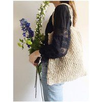 Vintage Handmade Knitted Jute Straw Market Bag Basket | Etsy (US)