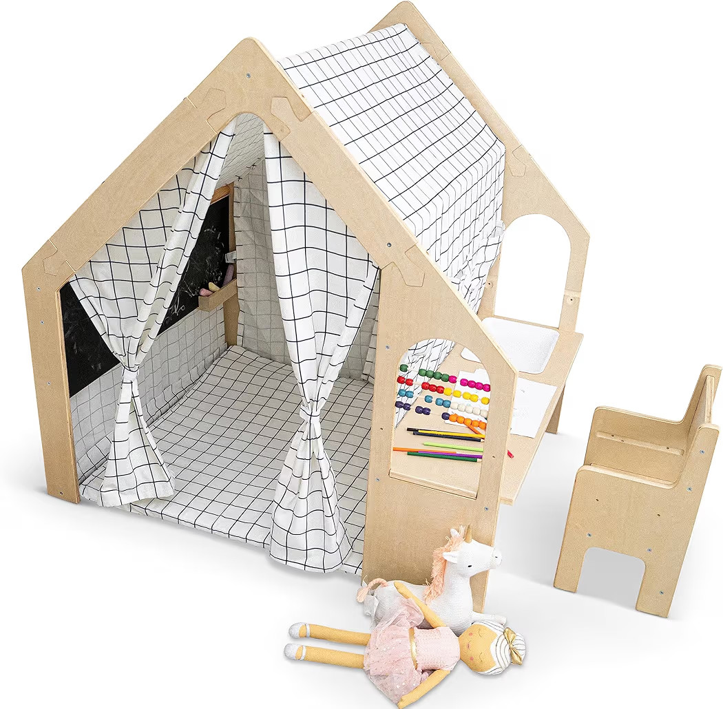 Avenlur Flair Montessori Style Wooden 5 in 1 Indoor Playhouse Play Tent with Desk Table, Chair, C... | Amazon (US)