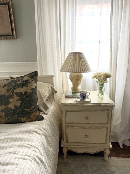 Duvet, curtains, lamp, French nightstand, vase, mug 

#LTKhome