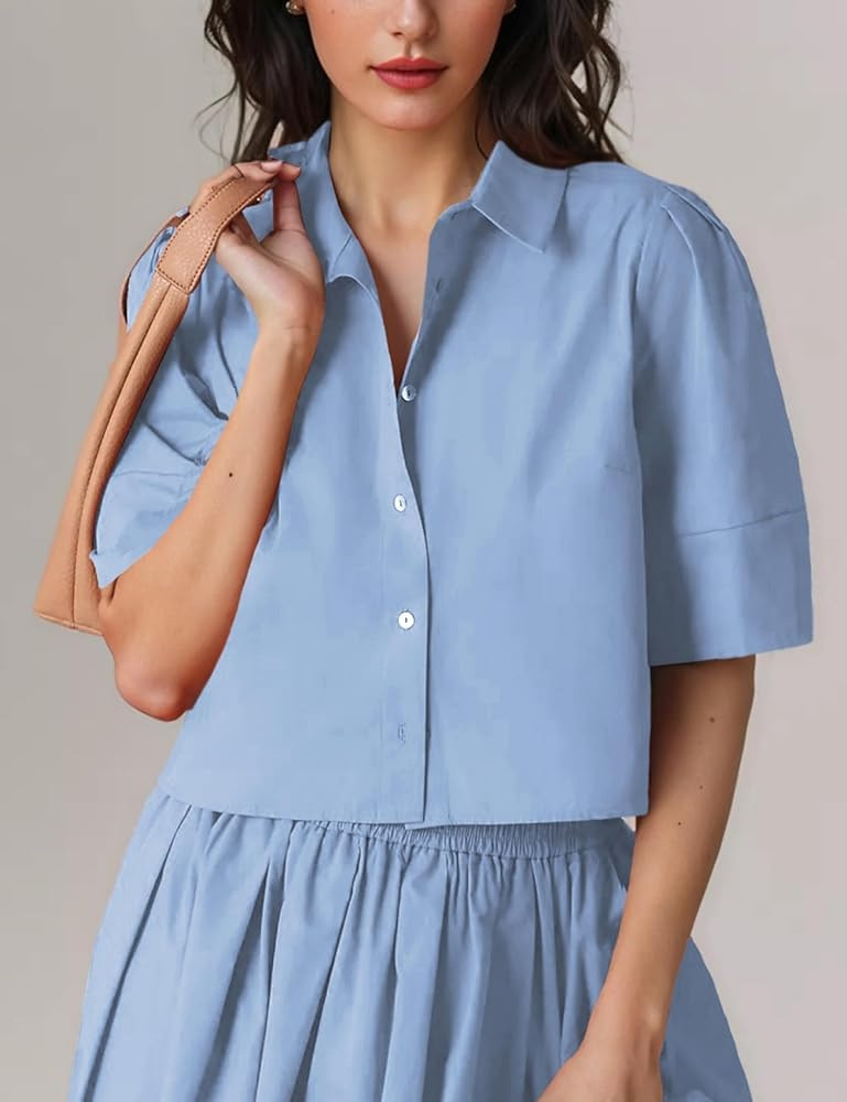 Wanzetaly Womens 2 Piece Outfits Summer Skirt Set Button Short Sleeve Tops and Maxi Skirt Dress S... | Amazon (US)