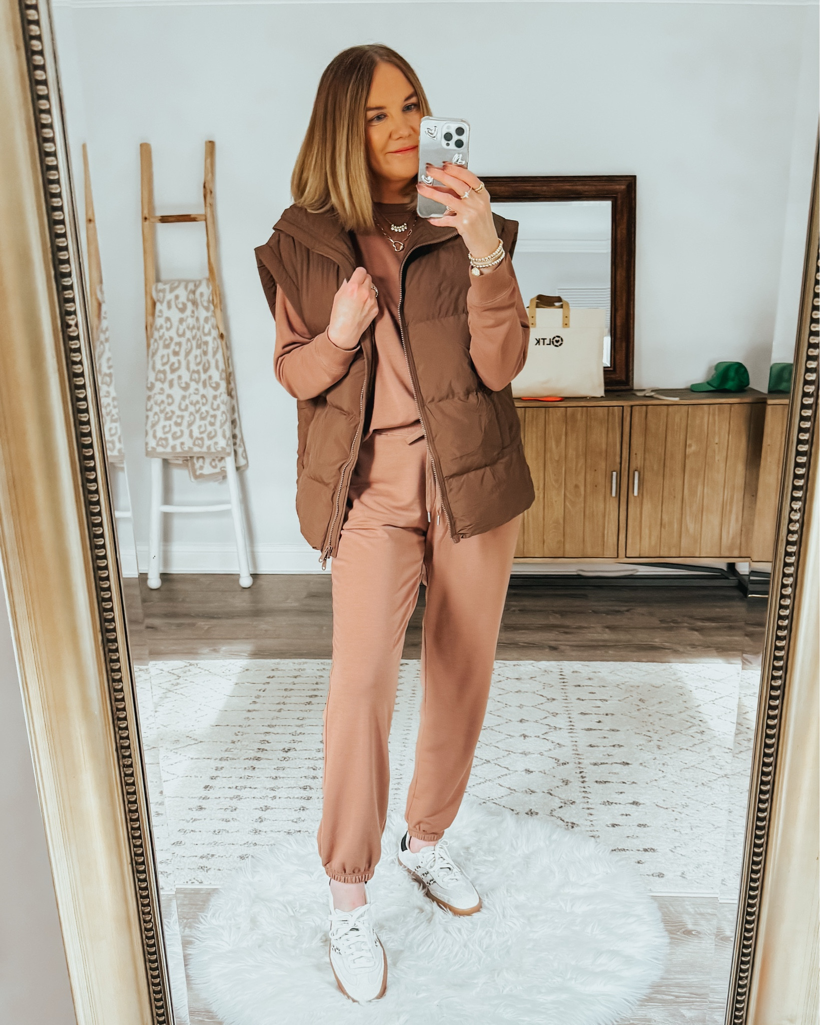 Casual everyday outfit 
Matching set, medium 
Neutral sneakers TTS 
Mom outfit, travel outfit, atheisure, loungewear 

#LTKStyleTip #LTKOver40 #LTKSeasonal
