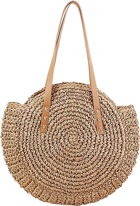 Straw Handbags Women Handwoven Round Corn Straw Bags Natural Chic Hand Large Summer Beach Tote Wo... | Amazon (US)