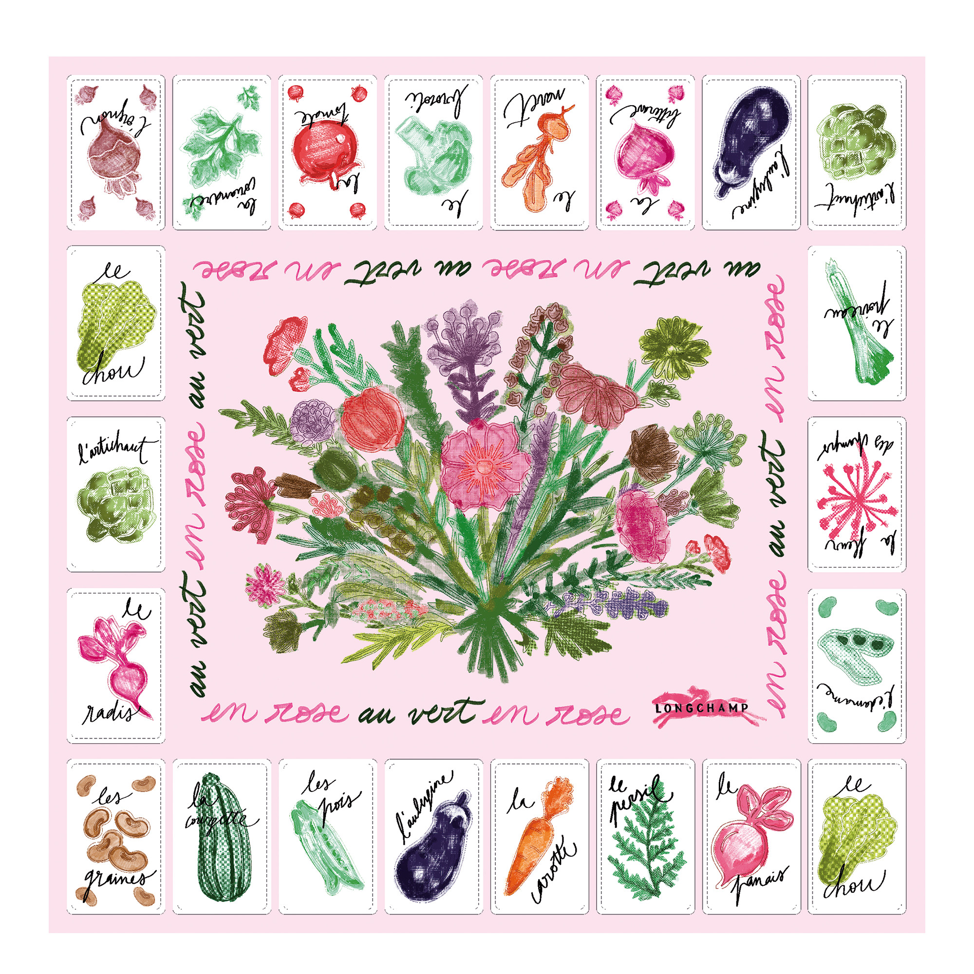 Pink and Green Silk scarf 50 Ballerina - Silk | Longchamp US | Longchamp