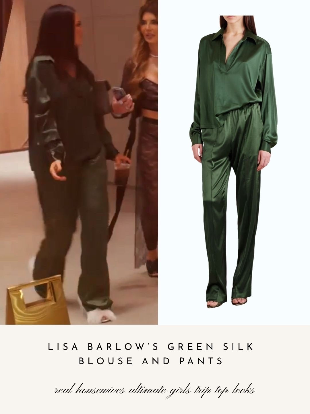Lisa Barlow’s Green Silk Blouse and Pants