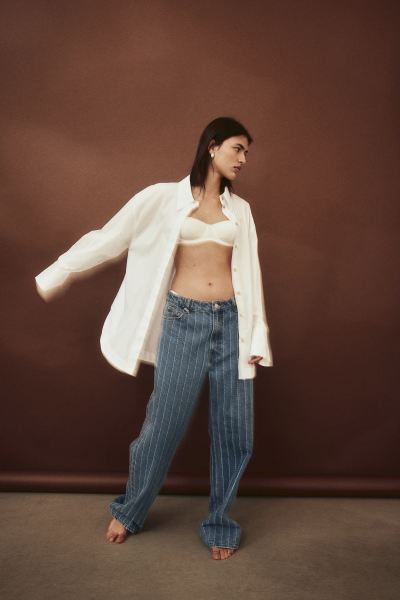 Denim broek met persvouwen - Denimblauw/krijtstreep - DAMES | H&M NL | H&M (DE, AT, CH, NL, FI)