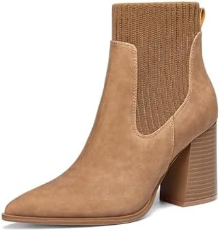 Coutgo Women Ankle Boots Sock Booties Pointed Toe Chunky Stacked High Heel Knit Chelsea Winter Dr... | Amazon (US)