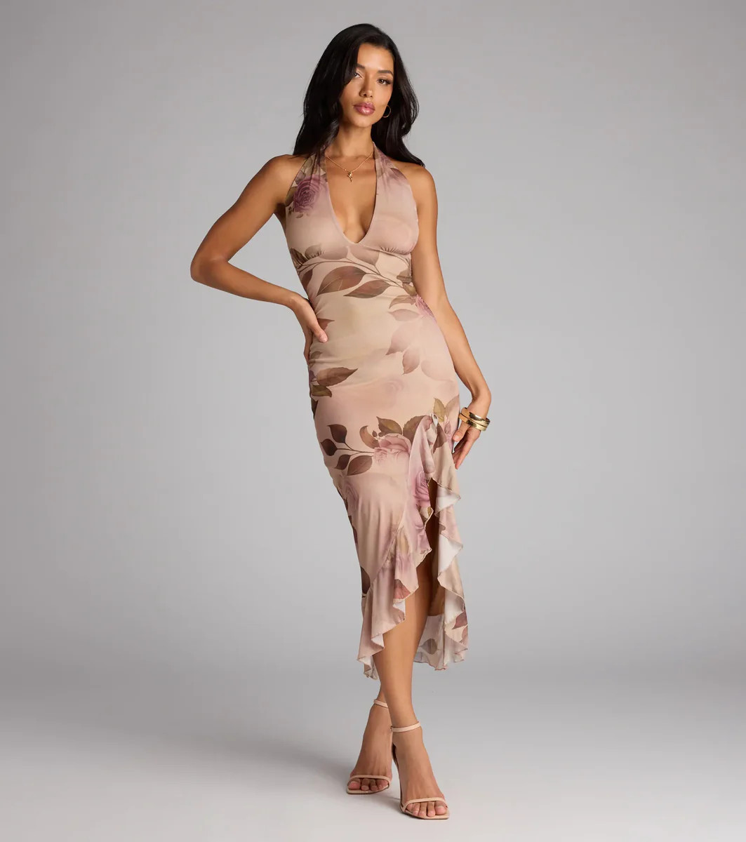 Crush Worthy Floral Mesh Halter Midi Dress | Windsor Stores