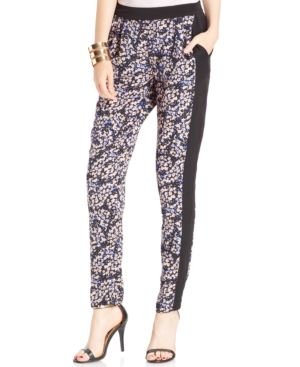 eric + lani Juniors' Floral-Print Tuxedo-Stripe Pants | Macys (US)