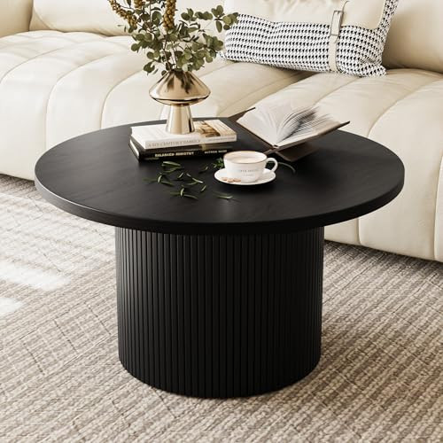 MAISONARIA Black Round Coffee Table with Metal Frame, 35.4" Coffee Tables for Living Room, Circle Wood Accent Center Table for Apartment | Amazon (US)