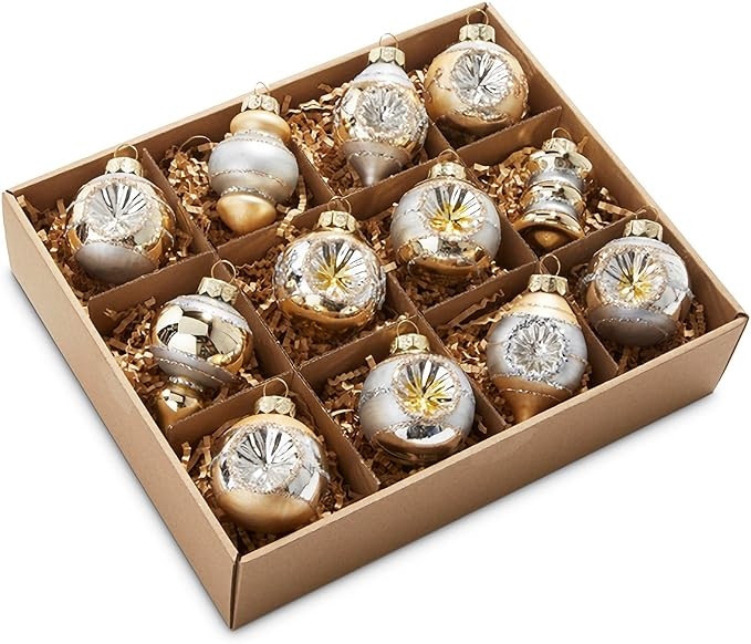 RAZ Imports Champagne and Silver Vintage Ornaments, 2.75-inch Height, Glass, Set of 12, Christmas... | Amazon (US)