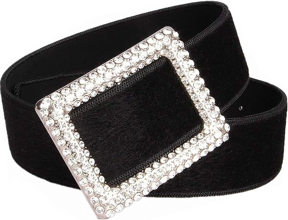 Sparkle Square Rhinestone Waist Belts For Women Faux Mohair Leather 2Inch Cinch Waistband Belt Fo... | Amazon (US)
