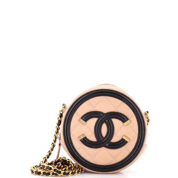 Chanel Filigree Round Clutch with Chain Quilted Caviar Mini Neutral 4204315 | Rebag