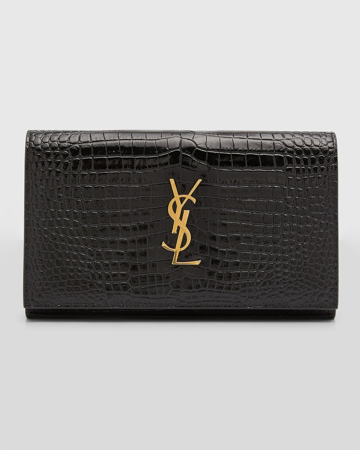 Cassandra YSL Wallet on Chain in Croc Embossed Leather | Neiman Marcus
