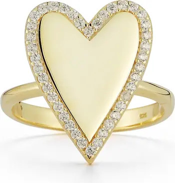 14K Yellow Gold Plated Sterling Silver Pavé CZ Heart Ring - Size 6 | Nordstrom Rack