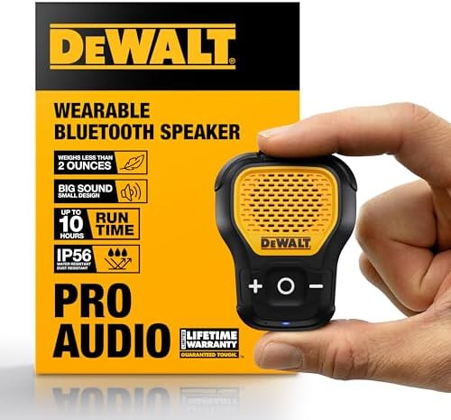 DEWALT Wearable Bluetooth Speaker (Updated Version), Clip-On Wireless Jobsite Pro Water-Resistant... | Amazon (US)