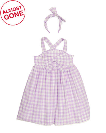 Girls Strappy Bow Front Gingham Dress | TJ Maxx