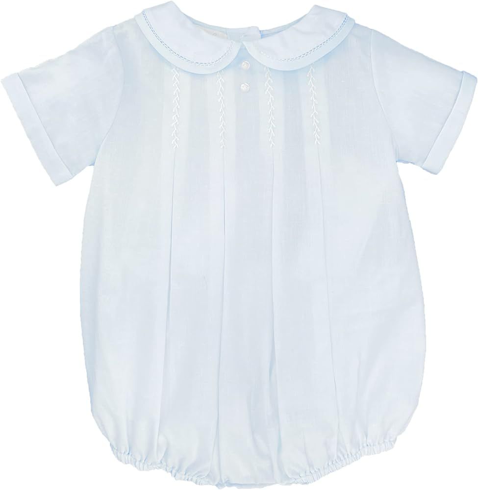 Petit Ami Baby Boys' Romper with Pleats and Feather Stitching, Blue | Amazon (US)