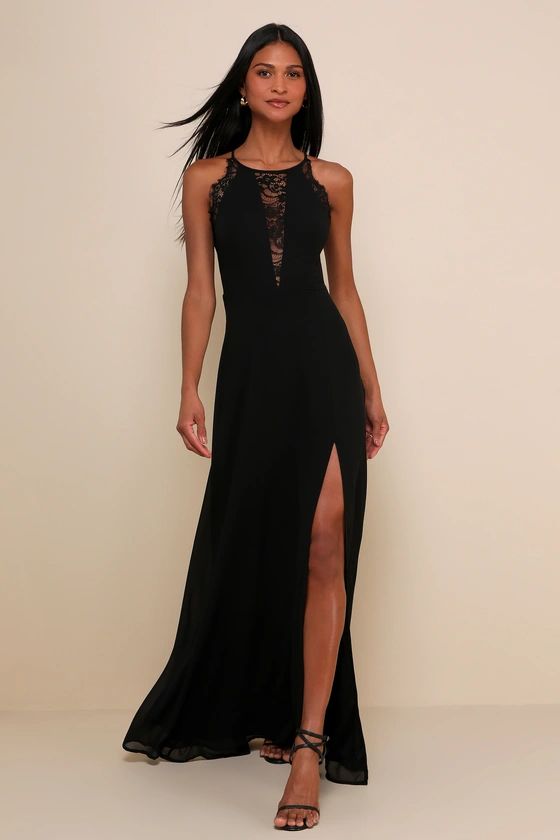 Romantic Mood Black Lace Sleeveless Maxi Dress | Lulus