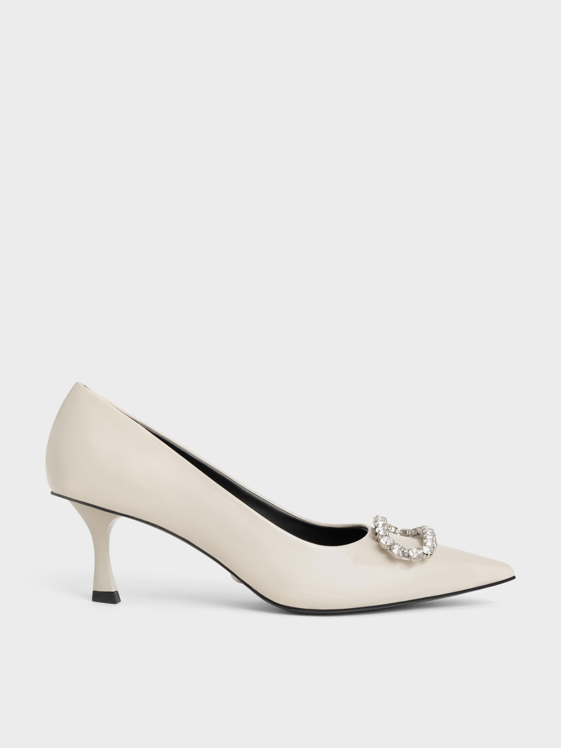 Gem-Embellished Patent Leather Pumps
 - Chalk | Charles & Keith CA