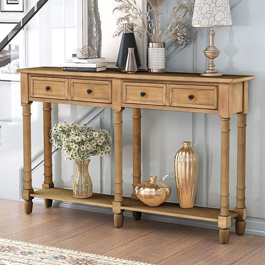 Quarte Console Table Sofa Table, Rustic Entryway Table with 2 Storage Drawers and Bottom Shelf, W... | Amazon (US)