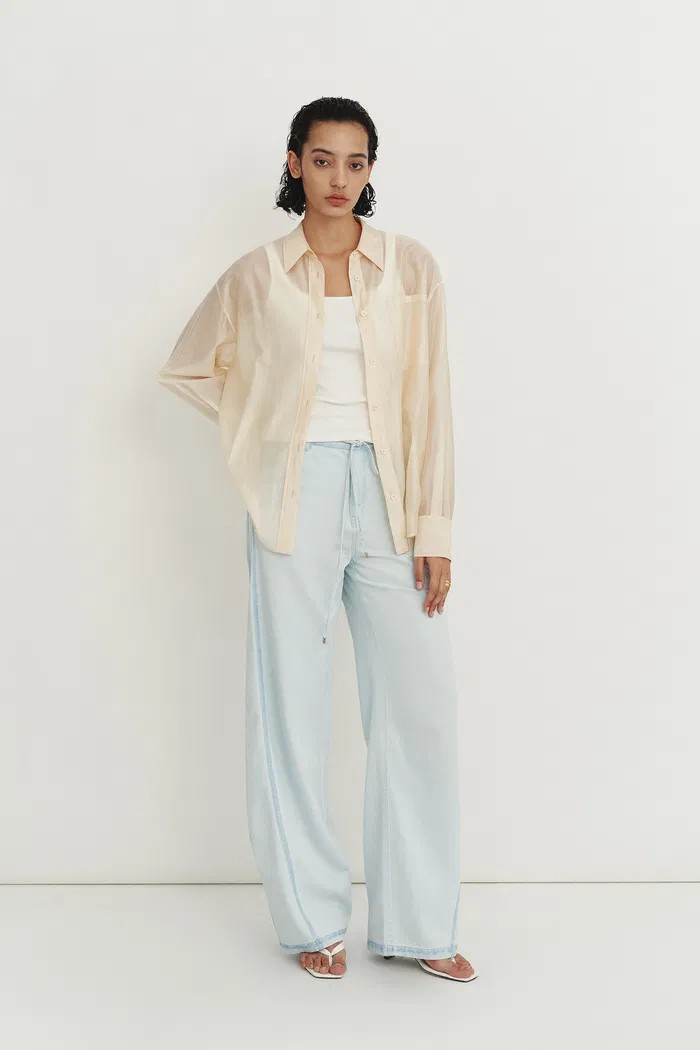 Bella Yellow Sheer Button-Up Shirt in Organza | Fabrique