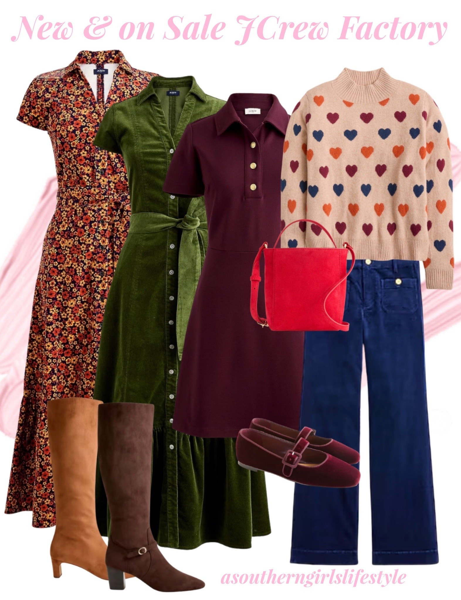 New & on Sale Fall JCrew Factory - these colors 😍

Printed Corduroy Shirt Dress, Green Corduroy Shirt Dress, Plum Ponte Collard Dress, Heart Mockneck Sweater, Navy Wide Leg Corduroy Pants, Red Mini Crossbody Bucket Bag, Sueded Boots & Velvet Mary Jane Flats. 

Fall Outfits Women. Fall Fashion. Fall Style. #LTKWorkwear #LTKPetite

#LTKSeasonal #LTKootd #LTKSaleAlert