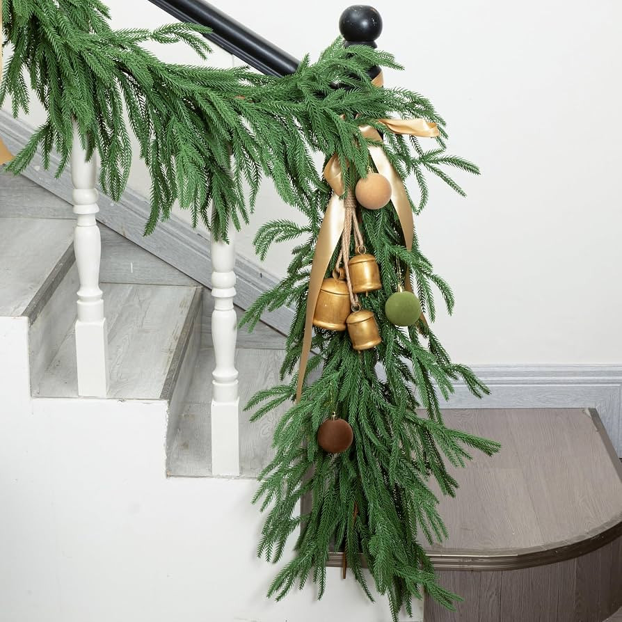 2 PCS 6FT Norfolk Pine Garland Realistic - 72" Thick Deluxe Faux Christmas Greenery Garland Artif... | Amazon (US)
