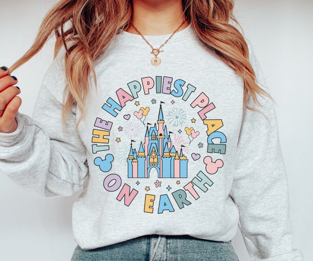 Happiest Place on Earth Sweatshirt Mickey and Friends Magical Kingdom Crewneck Rainbow Mouse and ... | Etsy (US)