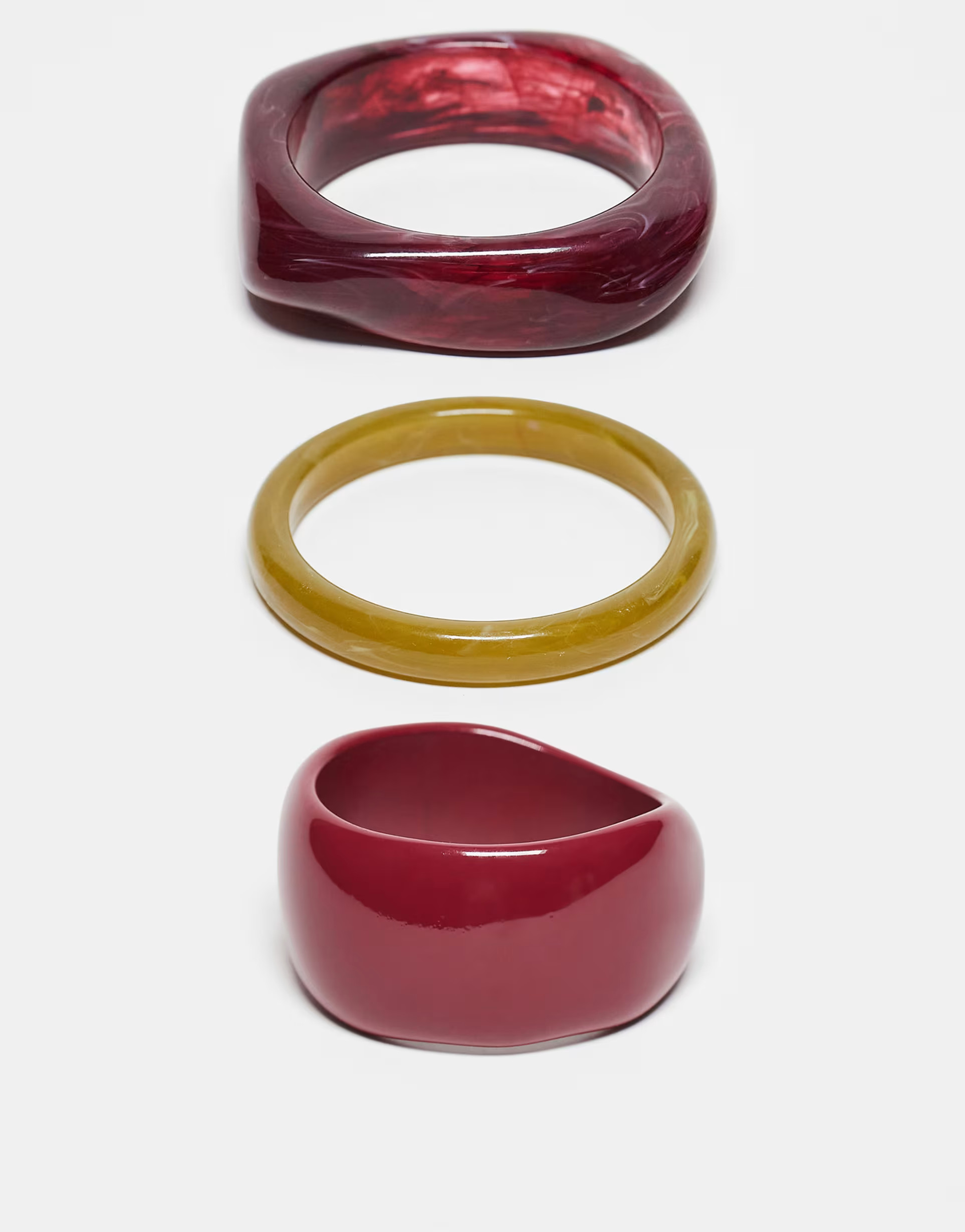 ASOS DESIGN pack of 3 mixed shaped bangles in multi-coloured resin | ASOS | ASOS (Global)