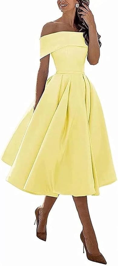 CCBubble Knee-Length Satin Off Shoulder Homecoming Dress Short Prom Cocktail Party Dress for Juni... | Amazon (US)