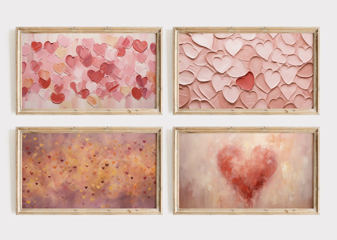 Samsung Frame Tv Art Valentines Day Set of 4 Modern Abstract Hearts, Art for the Frame Tv, Tv Fra... | Etsy (US)