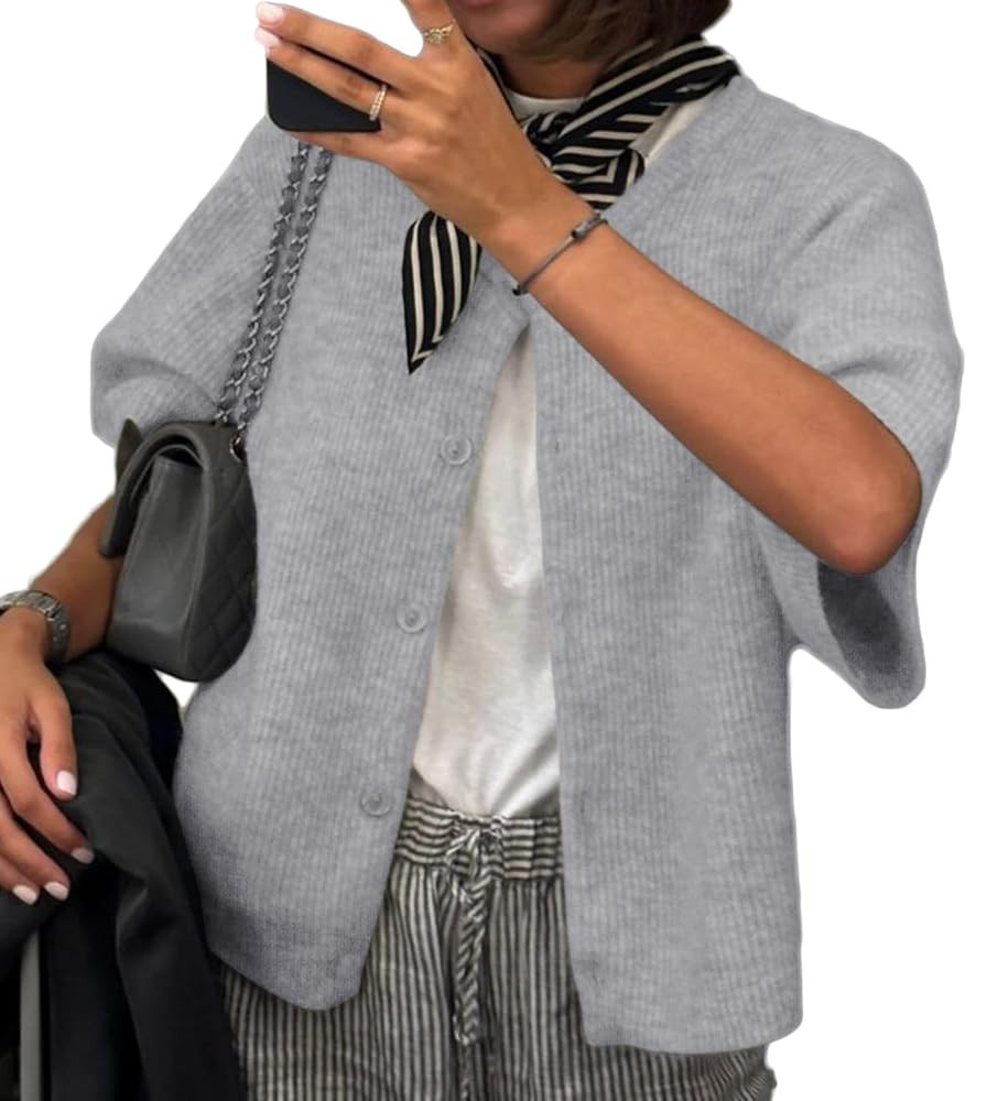 LOMON Womens Spring Summer Short Sleeve Cardigan Sweaters Trendy Crew Neck Button Down Lightweigh... | Amazon (US)