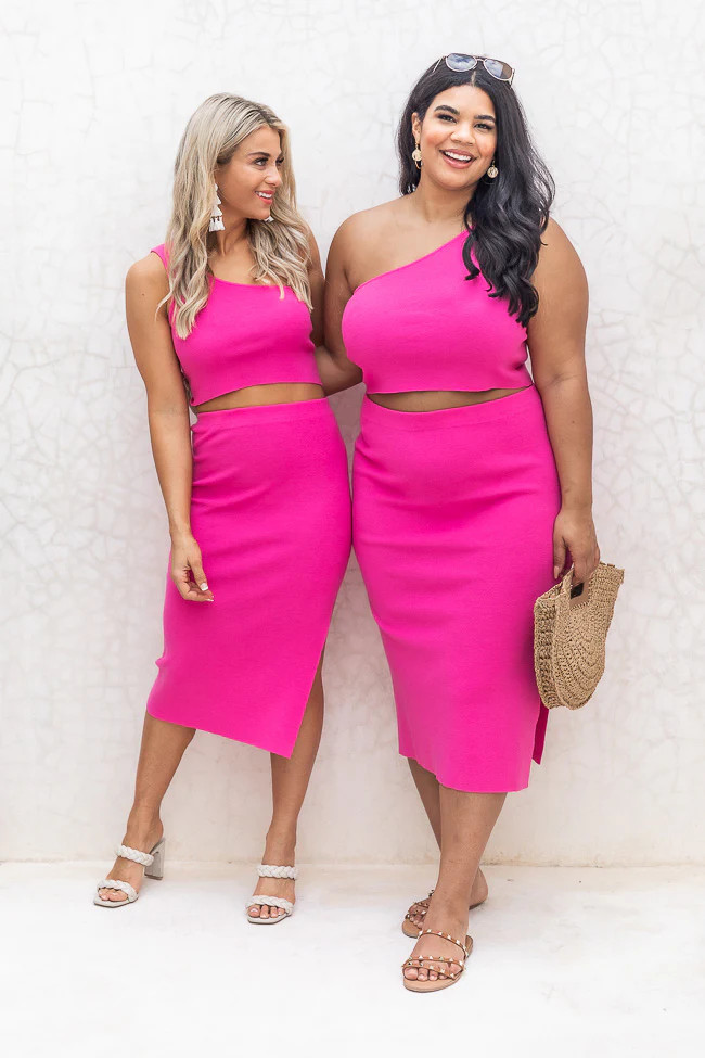 Sunlit Romance Pink Knit Midi Skirt | Pink Lily